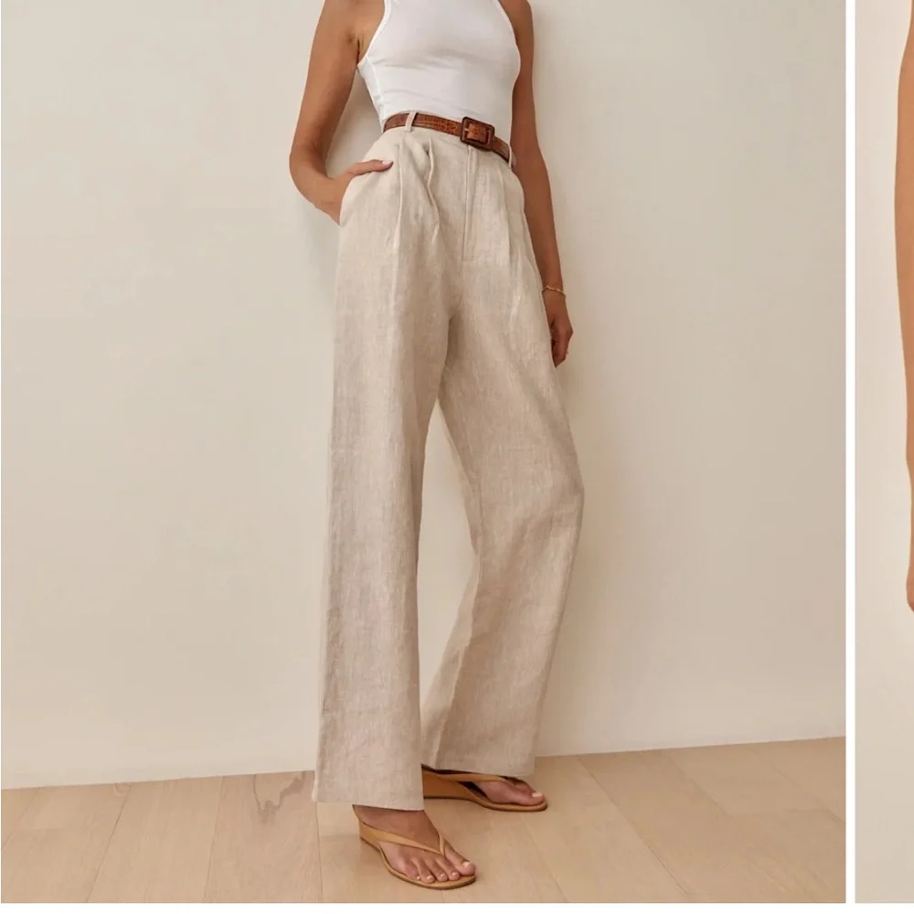 Reformation High-Rise Wide-Leg Linen Trousers in Natural